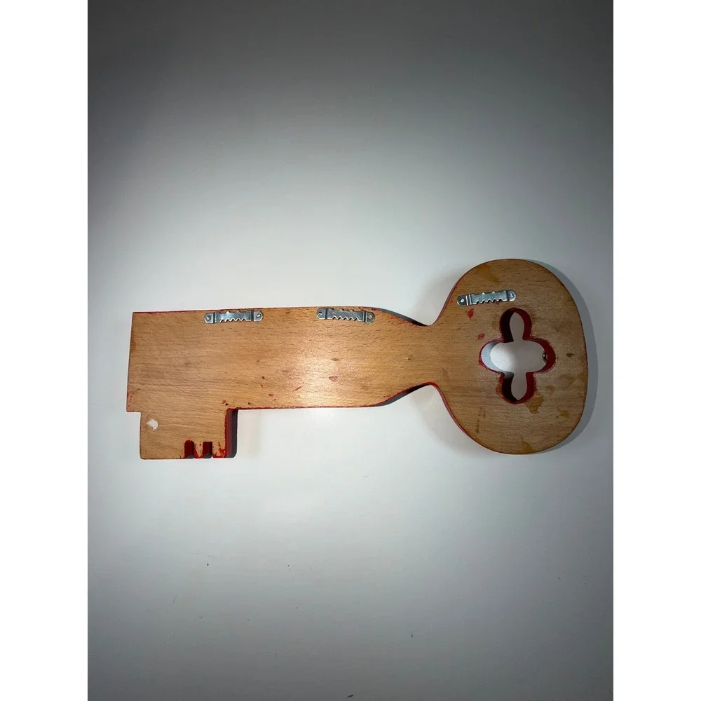 Scandinavian Wooden Key Holder Rosemaling Red Folk Art Hand Painted Wall Decor